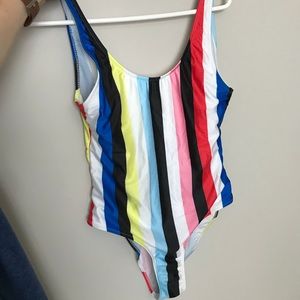 Striped low back one piece swimsuit
